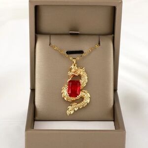 Majestic Gold Dragon Amulet Necklace Power, Prosperity, & Protection